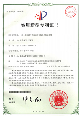 07 Patent Certificate for Electronic Drive Device of Small Disc High Speed Packing Machine